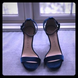 Blue Velvet Ankle Strap High Heel Sandal (7.5)
